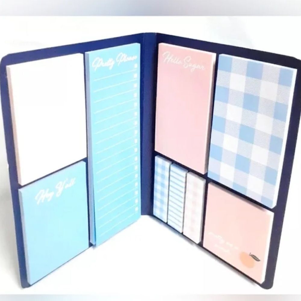 Draper James Sticky Notes Book Set Peach Light Blue Magnolia Gingham Print NEW